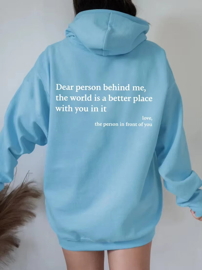 Autumn Y2K Hoodies Young Lady Printed Letter Dear Person behind Me Casual Oversized Hoodie Aesthetic Hoody Sweatshirt Tops