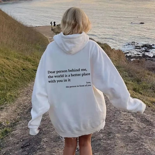 Autumn Y2K Hoodies Young Lady Printed Letter Dear Person behind Me Casual Oversized Hoodie Aesthetic Hoody Sweatshirt Tops