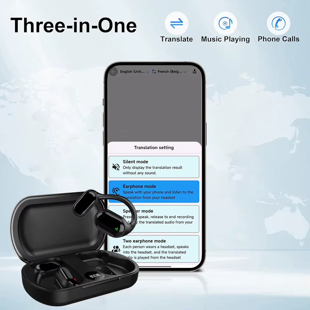 3-In-1 Real-Time Translation Earbuds 144 Languages Instant Voice Language Translator Headphone Wireless AI Translation Earphones